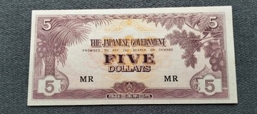 Okupacja Japońska 5 dolarów z 1942- 1944 UNC