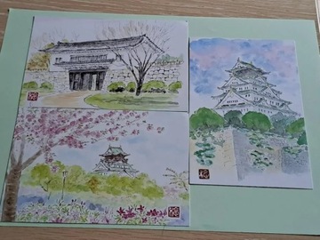3 reprodukcje japońskich grafik.Japońskiepocztówki
