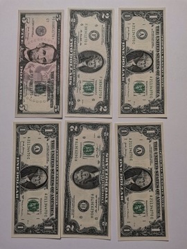 Banknoty dolar USA DUŻY ZESTAW UNC x 6 szt., (64
