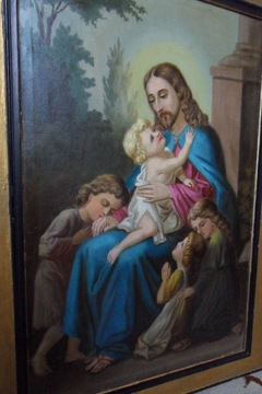 Obraz olej na płótnie,Chrystus z dziećmi  .