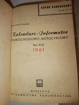 Kalendarz samochodowo-motocyklowy 1961 rok.