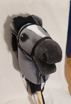 Hobby Horse koń na kiju szary z czarną  grzyw