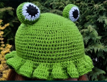 Czapka bucket hat żaba szydełko handmade kidcore