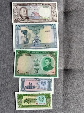 Set Laos 1,5,5,10,100 kip 