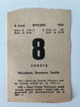 8 styczeń 1983 kartka z kalendarza