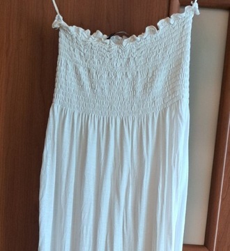 Biała sukienka letnia dluga maxi bez ramiączek wiskoza  sciagacz  