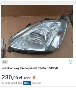 Reflektor lampa przednia lewa honda Civic VII 