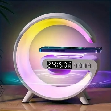 Lampka LED Ładowarka QI Głośnik RGB RADIO ZEGAR