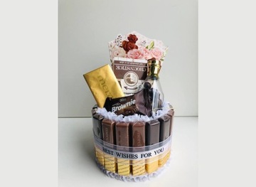 Tort MERCI Kosz Box Prezentowy Zestaw Słodyczy  na urodziny na dzień matki
