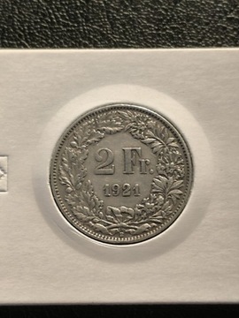 2 FRANKI SZWAJCARIA 1921 ROK SREBRO 0.835