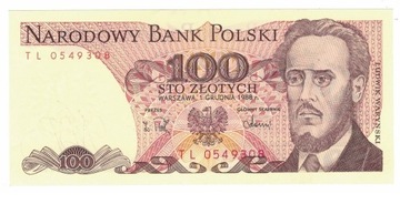 Polska 100 zł  1988 r UNC seria LT