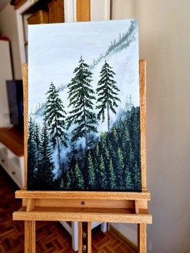 Obraz mglisty las malowany na płótnie 40x60cm