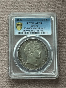 2 Talary Bawaria 1839 Maximilian I PCGS AU58