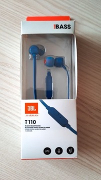 Słuchawki douszne JBL T110 niebieskie z mikrofonem