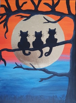 Obraz ręcznie malowany 40x30 kotki salon, dzieci