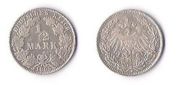 1/2 marki Niemcy 1905 r. - litera D srebro