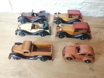 Drewniany samochód automobil - kolekcja 6 sztuk 