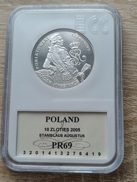 Poniatowski półpostać PR69 10 zł 2005 srebro