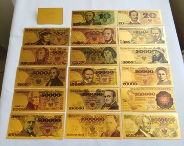 BANKNOTY POZŁACANE 24K - PRL - KOMPLET 17 sztuk!!!