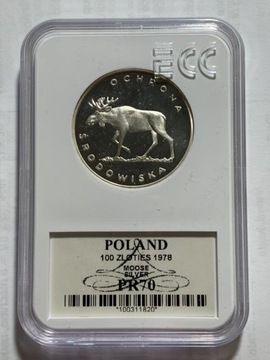 Moneta ochrona środowiska - łoś 100 złotych 1978