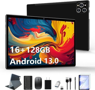 Tablet 10,1-calowy Android 13 128 GB ROM + 16 GB RAM (wirtualny 8 + 8)