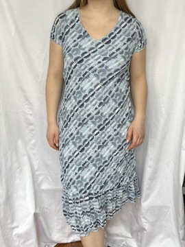 Błękitna tkana sukienka midi dekolt v L y2k