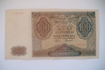 Polska Banknot 100 zł. 1941 r. seria A