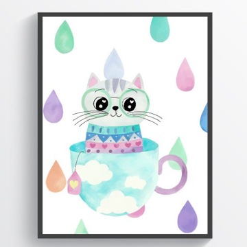 Plakat Kotek w deszczu