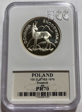 Moneta ochrona środowiska -kozica 100 złotych 1979