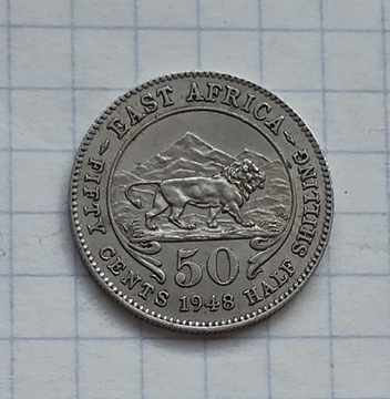 #412 Brytyjska Afryka Wschodnia 50 centów 1948 stan!