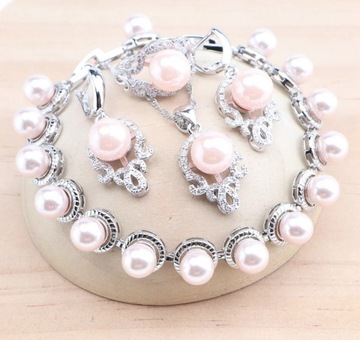 Srebrny komplet biżuterii ślubnej naturalne perły