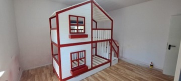 Łóżko piętrowe domek drewniany dla dzieci 80x180