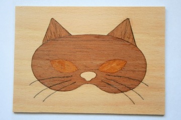 Drewniana pocztówka, obrazek. Kot
