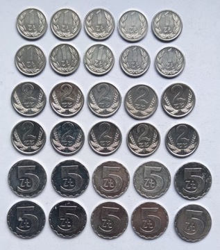 1,2,5 złotych Al 1989-1990 zestaw 30 sztuk