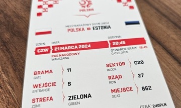 Bilety Polska Estonia 4 obok siebie G20 ŚRODEK