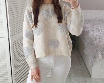 JS Millennium biały wełniany sweter serduszka S/M