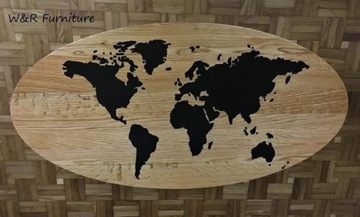 Stolik kawowy drewno dąb i żywica z mapą świata 