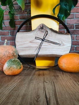 Zegar w stylu loft jesion 50cm drewno/metal