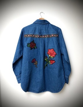 Kurtka Jeansowa Koszulowa M/L 40 Oversize Handmade