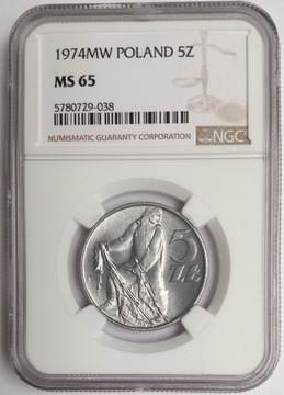 5 zł złotych 1974 r. NGC MS 65 