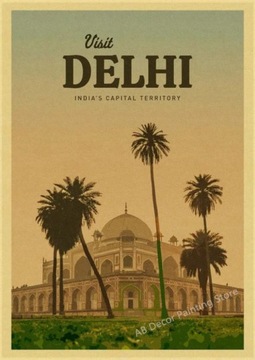 PIĘKNY plakat vintage DELHI Indie