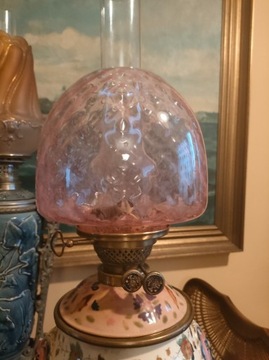 Duży różowy klosz- wiktoriański do lampy naftowej 