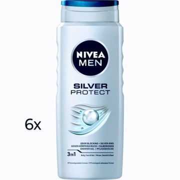 6x 500ml NIVEA MEN Silver Protect, żel prysznic