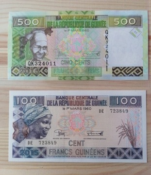 Gwinea, 100, 500 Franków UNC 2015.