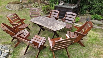 Komplet ogrodowy drewniany składany - stół + 8 krzeseł