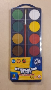 farby akwarelowe szkolne 12 kolorów 30 mm Astra