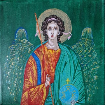 Anioł Stróż, obraz malowany ręcznie, 20x20cm