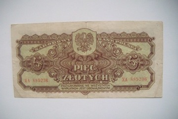 POLSKA LUBELSKA  Banknot 5 zł. 1944 r. seria XA