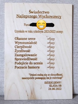 Świadectwo dla nauczyciela