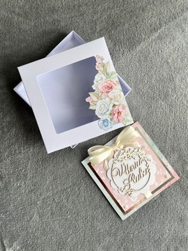 Kartka ślubna w pudełku personalizowana różowa